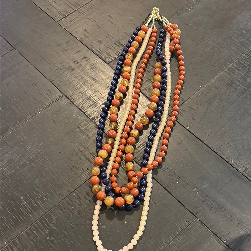 Long Statement Layered Bead Multicolor Beaded Necklace